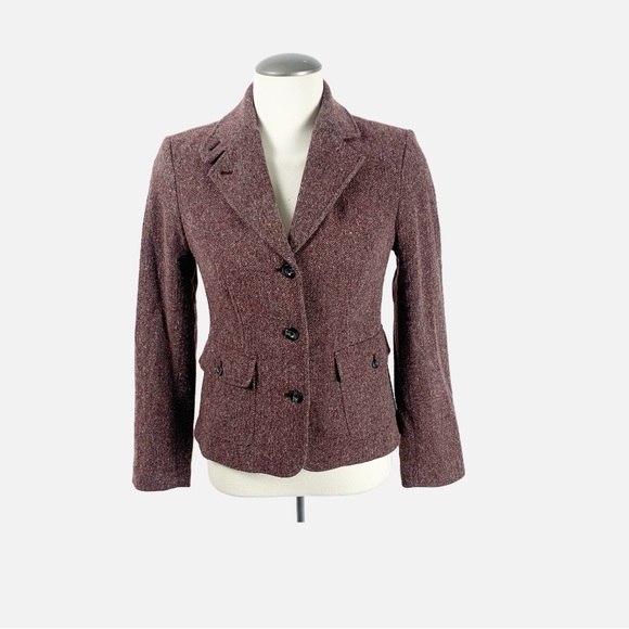 L.L. Bean Jackets & Blazers - L.L. Bean Wool-Silk Herringbone Tweed Blazer (Small, Burgundy Mix)